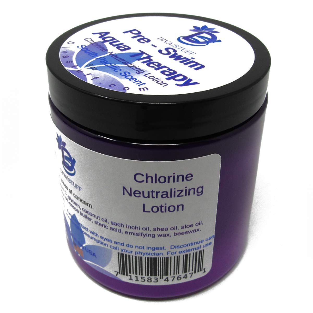 Diva Stuff Pre-Swim Aqua Therapy Chlorine Neutralizing Body Moisturizing Lotion for Swimmers, Protects Skin from Chlorine and Salt Water, 8 oz - Made in the USA, Fresh South Pacific